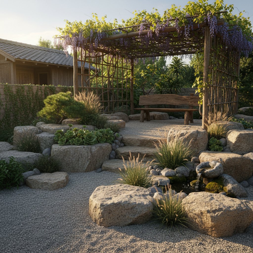 Przykład kompozycji roślin w różnych warunkach świetlnych na skalniaku