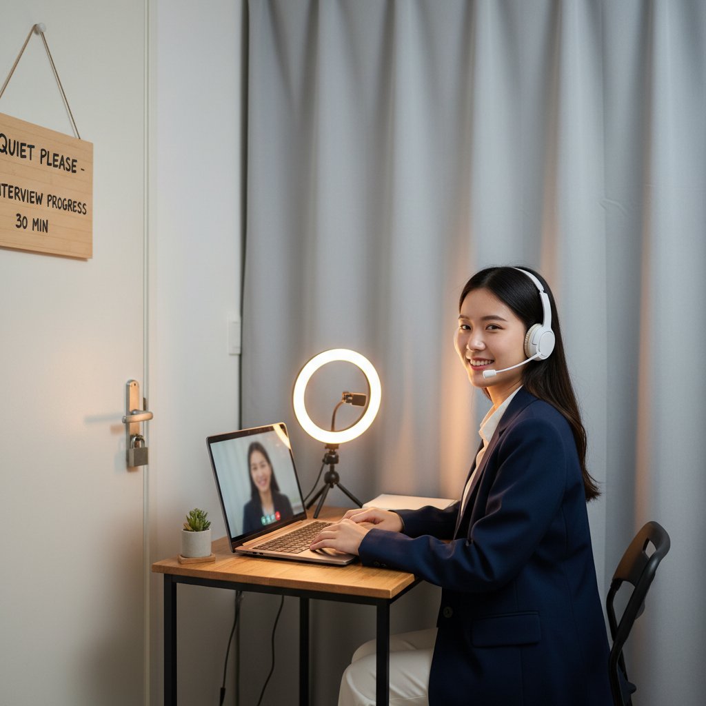 Roommate candidate hiding identity during a video call interview, protecting privacy during roommate accommodation search