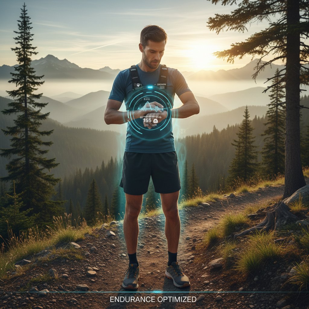 Sportowiec mierzący tętno podczas biegu – wizualizacja monitorowania strefy tlenowej