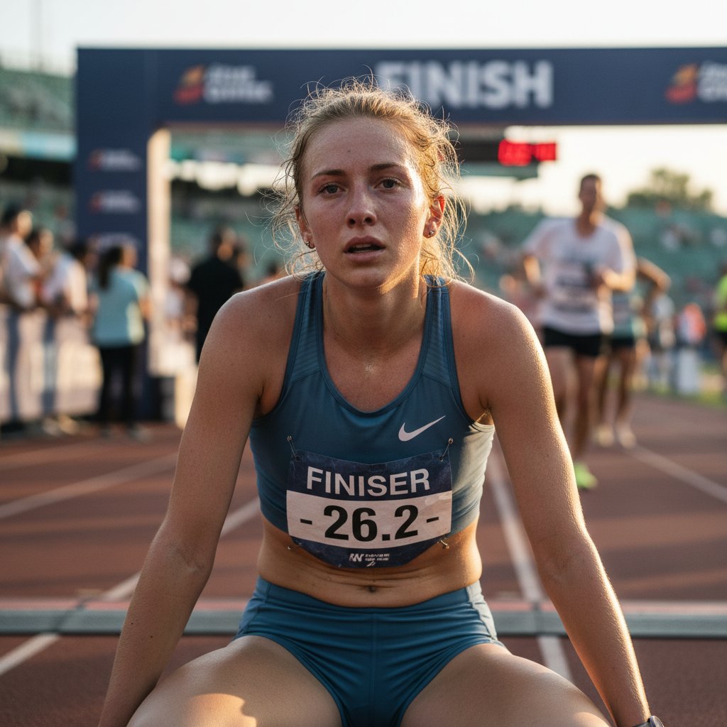 Bladość po wysiłku fizycznym – biegacz na mecie z jasną cerą