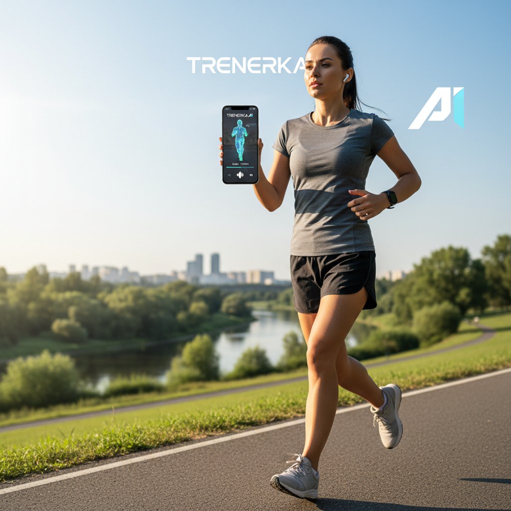 Biegacz korzystający z aplikacji trenerka.ai na smartfonie – nowoczesne wsparcie biegowe