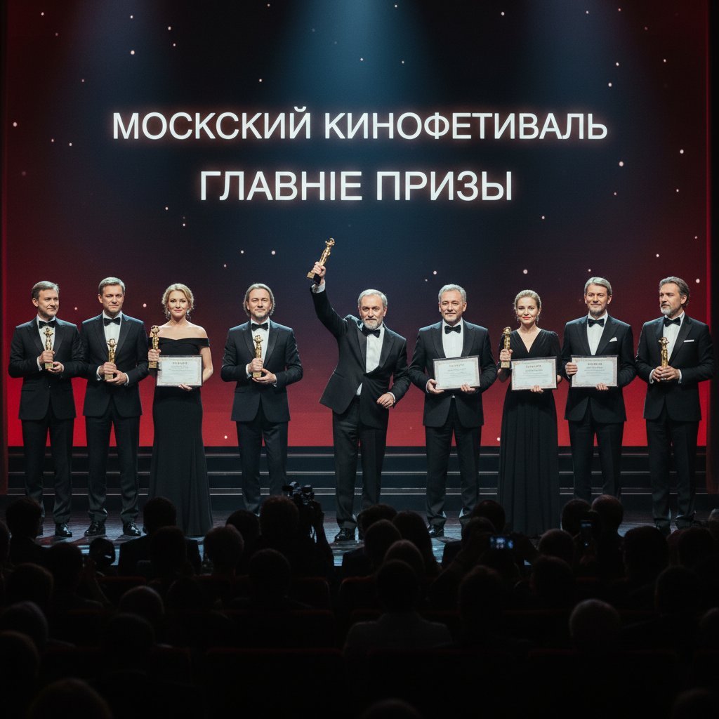 Dynamic montage of Russian directors holding awards at international film festival, highlighting Russian movies’ global impact