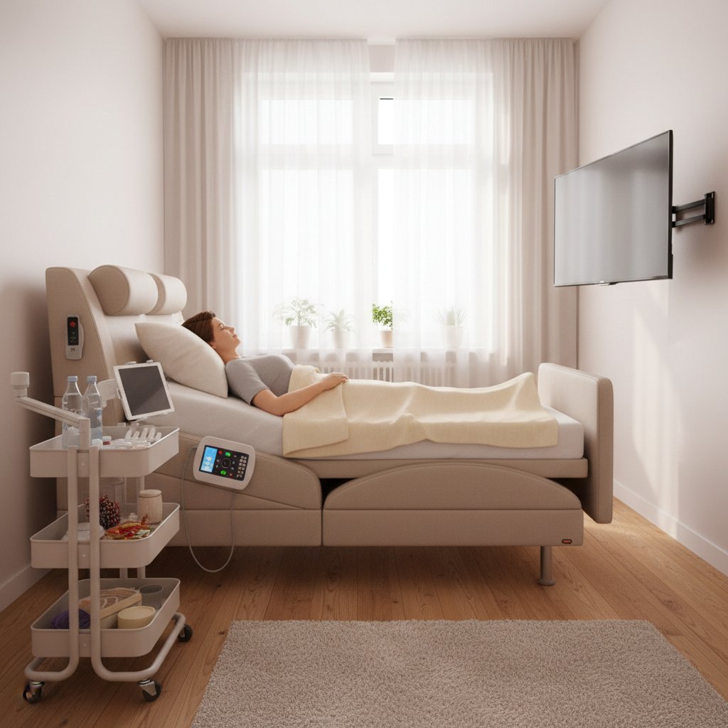 Bezpieczna i ergonomiczna przestrzeń dla pacjenta leżącego, domowa opieka