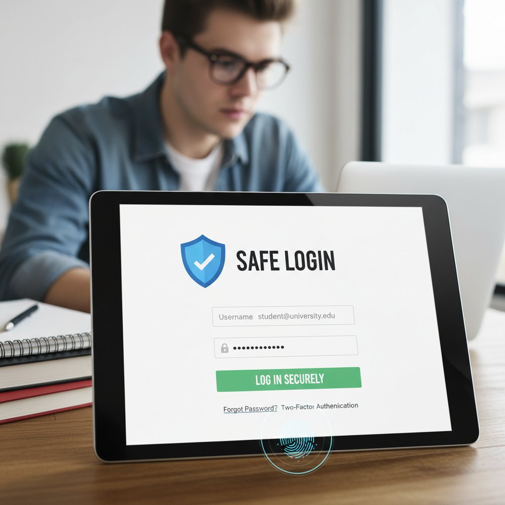 Student loguje się bezpiecznie na platformie edukacyjnej, ekran z hasłem