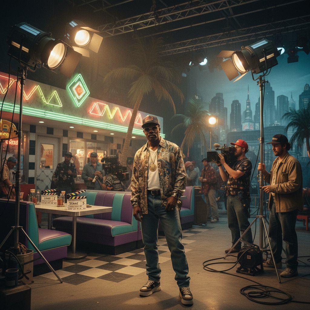 Samuel L. Jackson on the set of Pulp Fiction