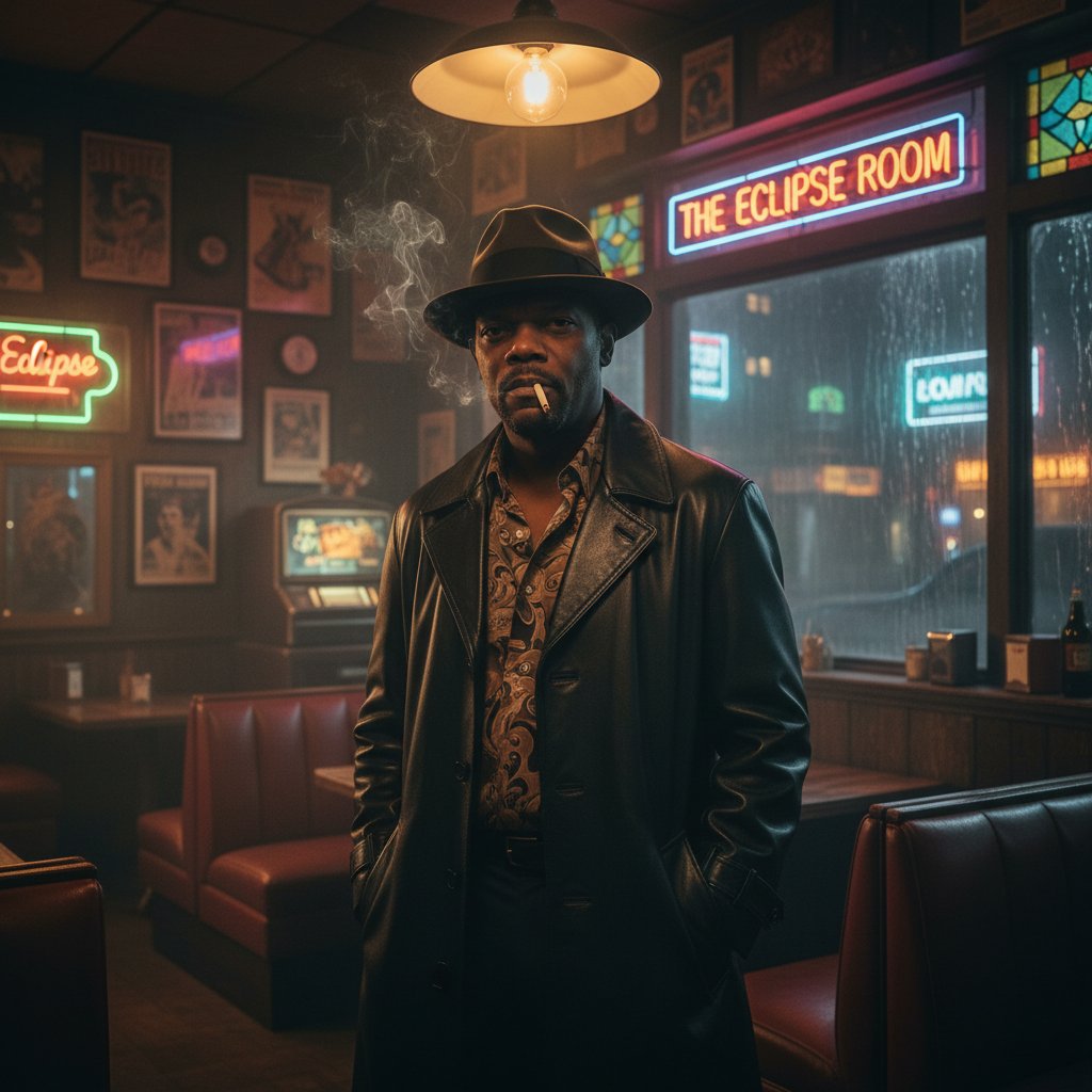 Samuel L. Jackson in a cult classic film with atmospheric lighting