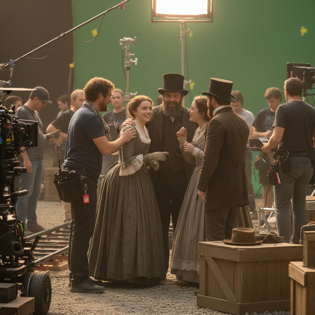 Behind-the-scenes shot of Saoirse Ronan interacting with cast, candid and vibrant, movie set, Saoirse Ronan