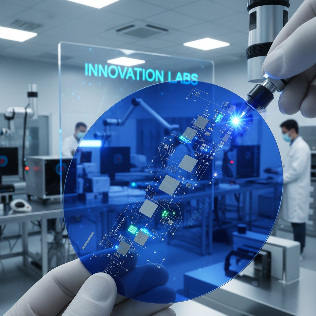 Mikroskopijna płytka syntetycznego szafiru w laboratorium technologicznym – kamienie szlachetne w innowacjach