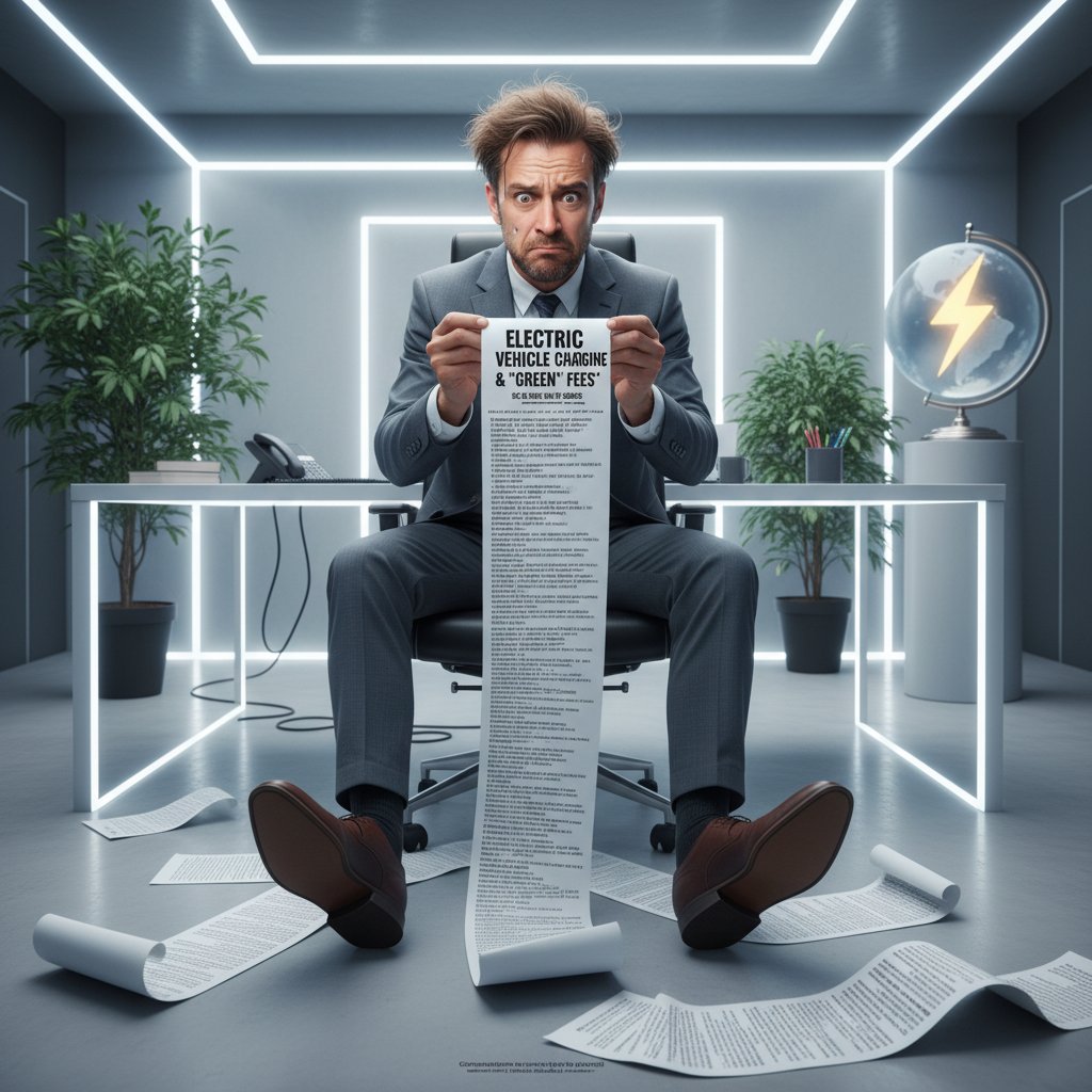 Frustrated electric car owner reviewing a complicated bill