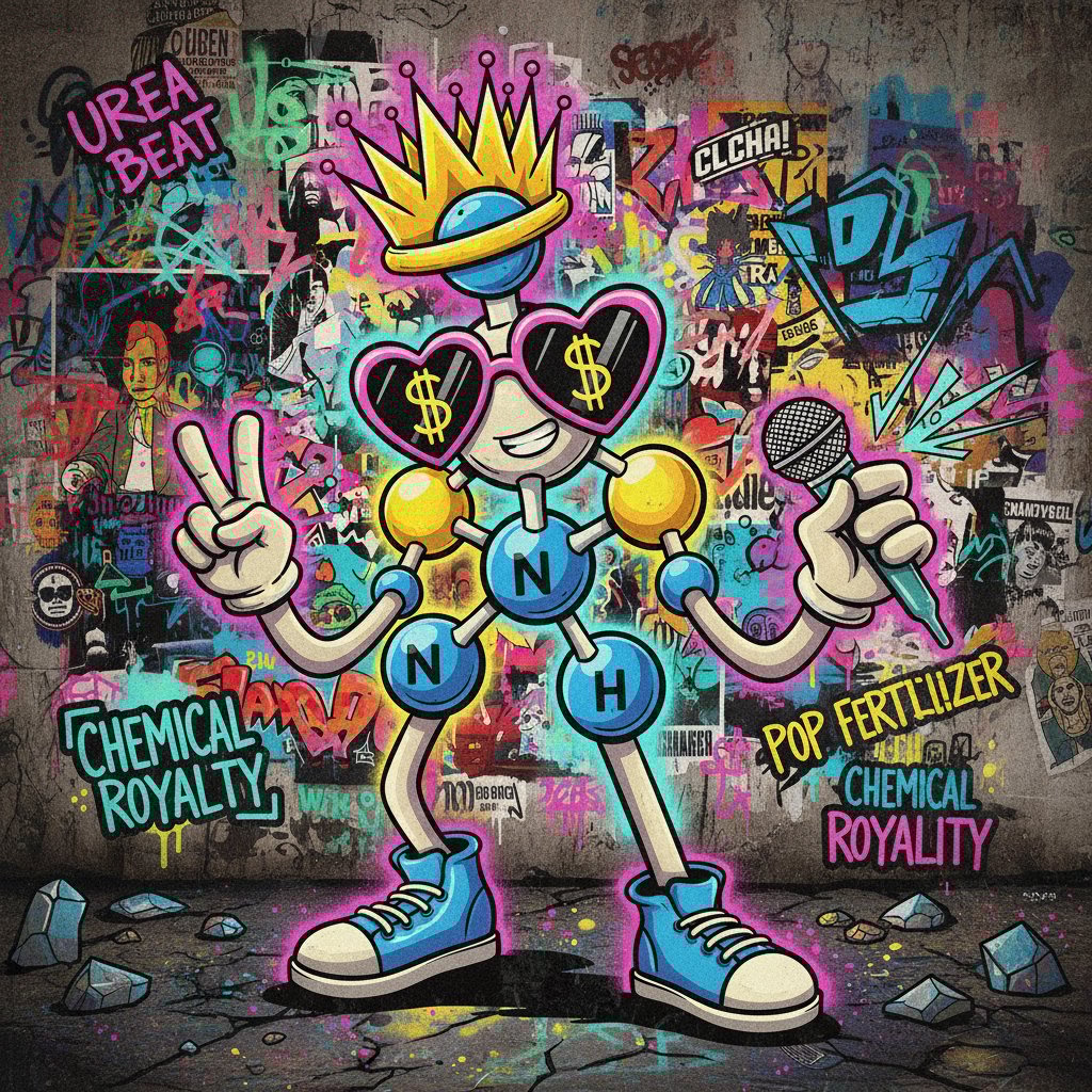 Ilustracja satyryczna: molekuła mocznika jako ikona popkultury