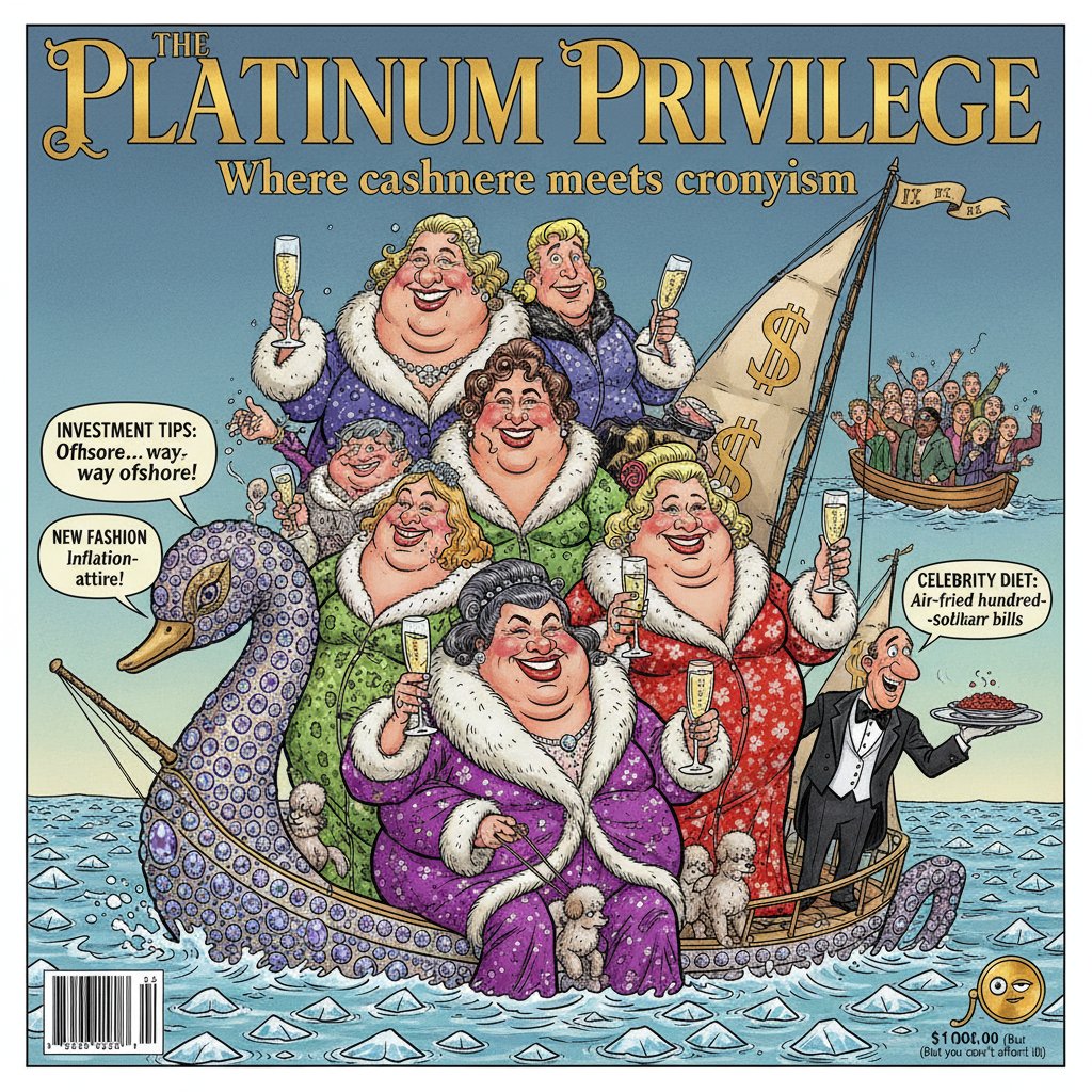 Magazine cover parodying the rich, inspired by film comedies