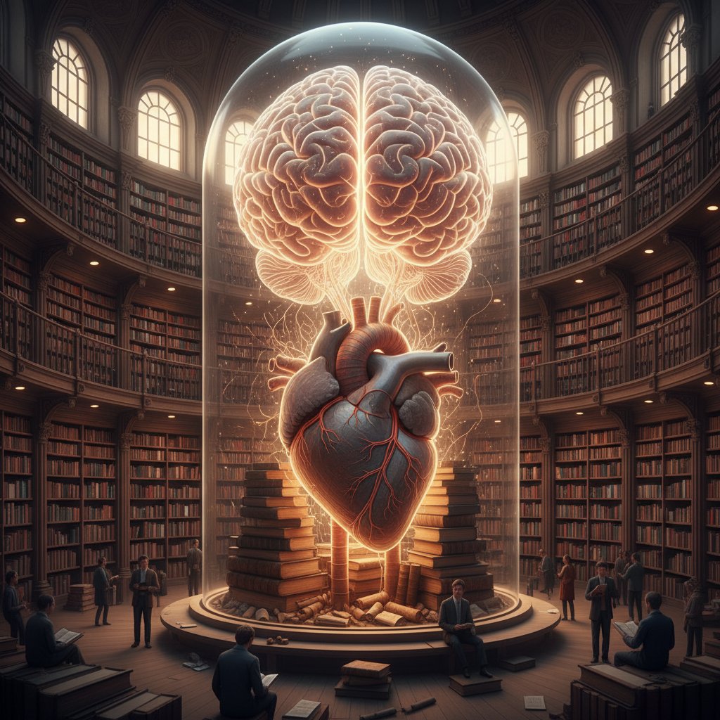 Symboliczna ilustracja równowagi między rozumem a sercem jako metafora wartości.