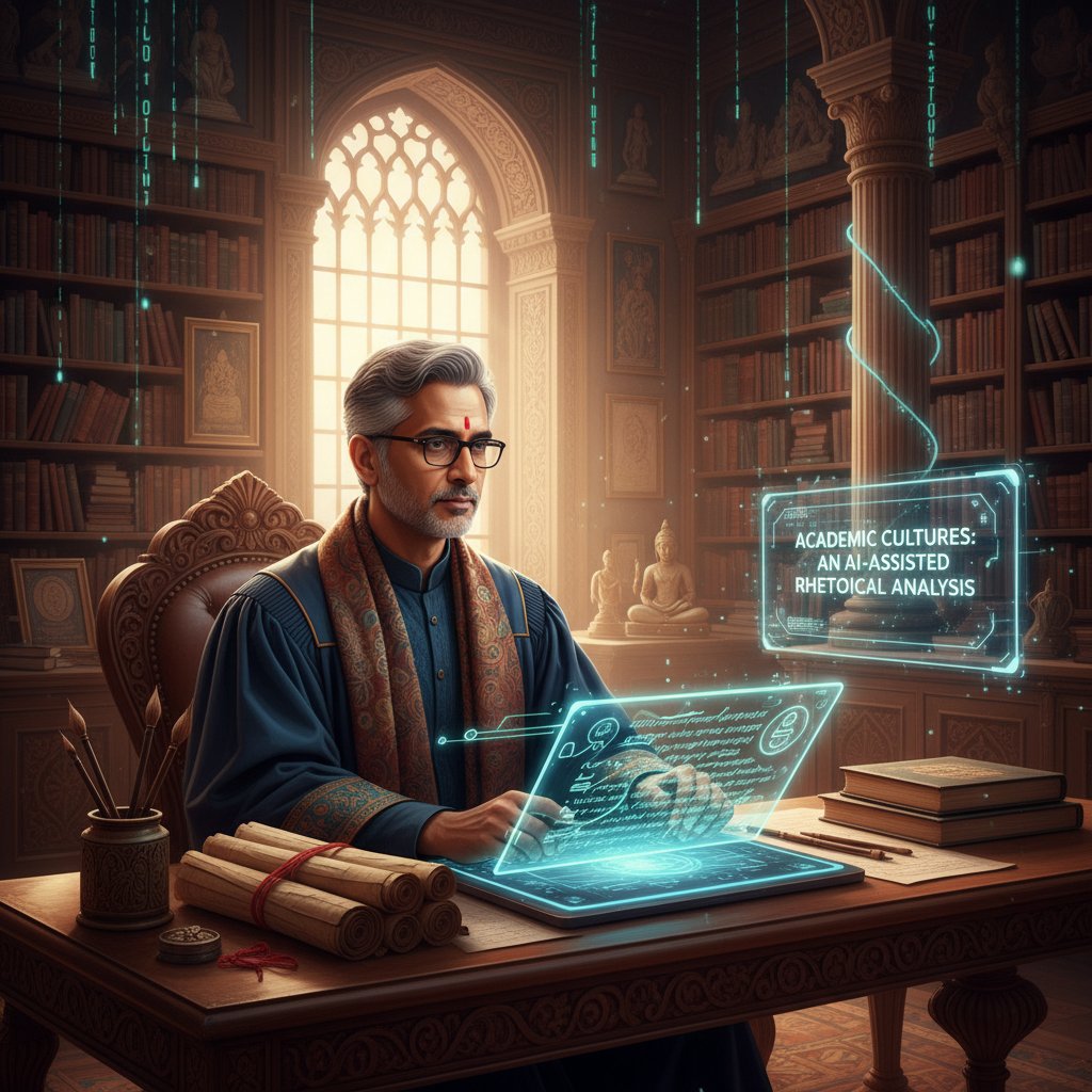 Scholar reviewing AI-edited text with culturally specific references, highlighting the importance of context in academic writing