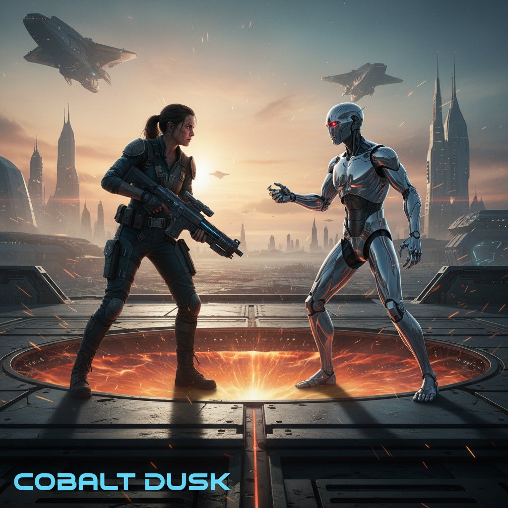 Kadr z filmu science fiction, człowiek i android w konfrontacji, automatyzacja a filozofia pracy