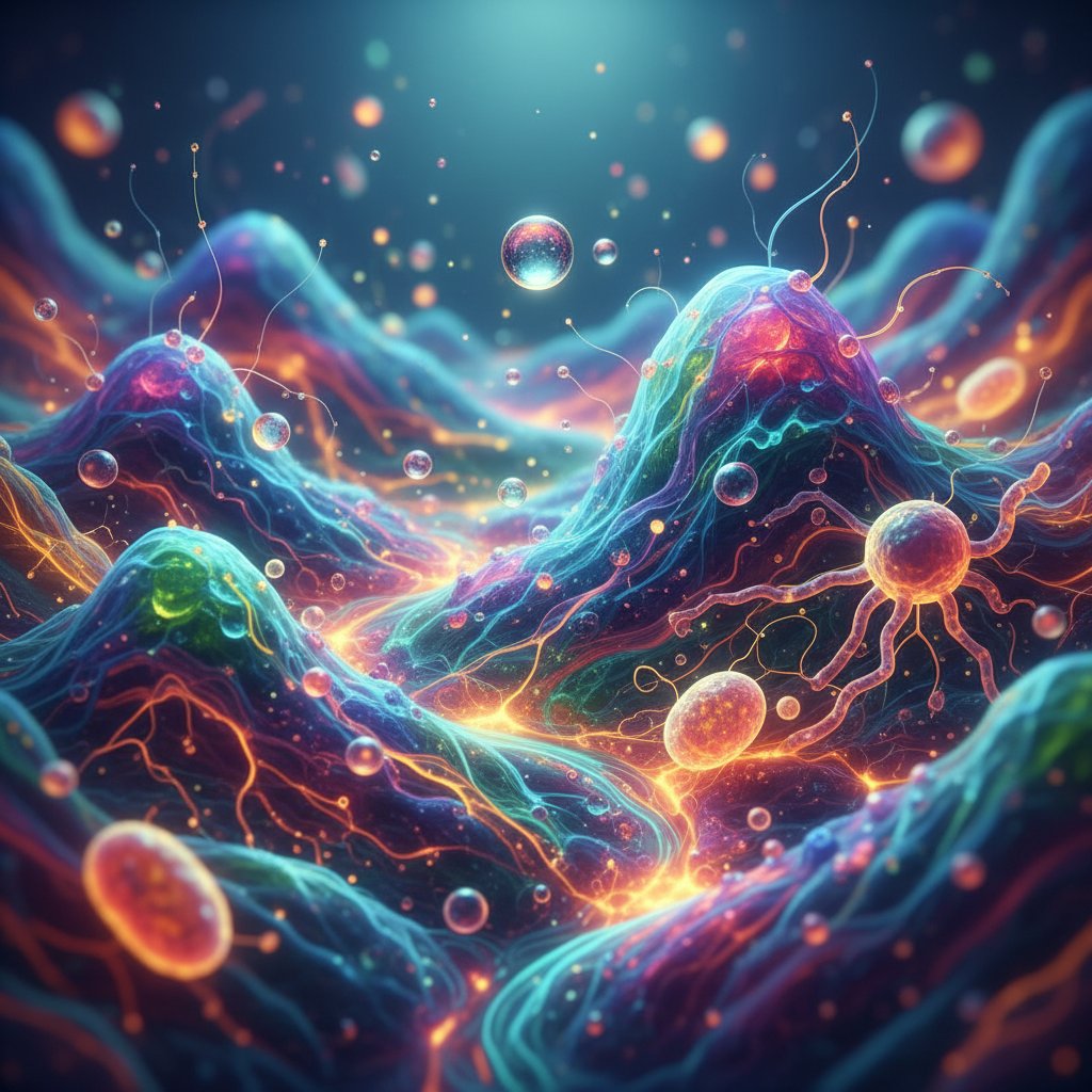 Mikrobiom jelitowy w kontekście diety przy wrzodziejącym zapaleniu jelita – kolorowe zdjęcie bakterii, nowoczesna ilustracja medyczna