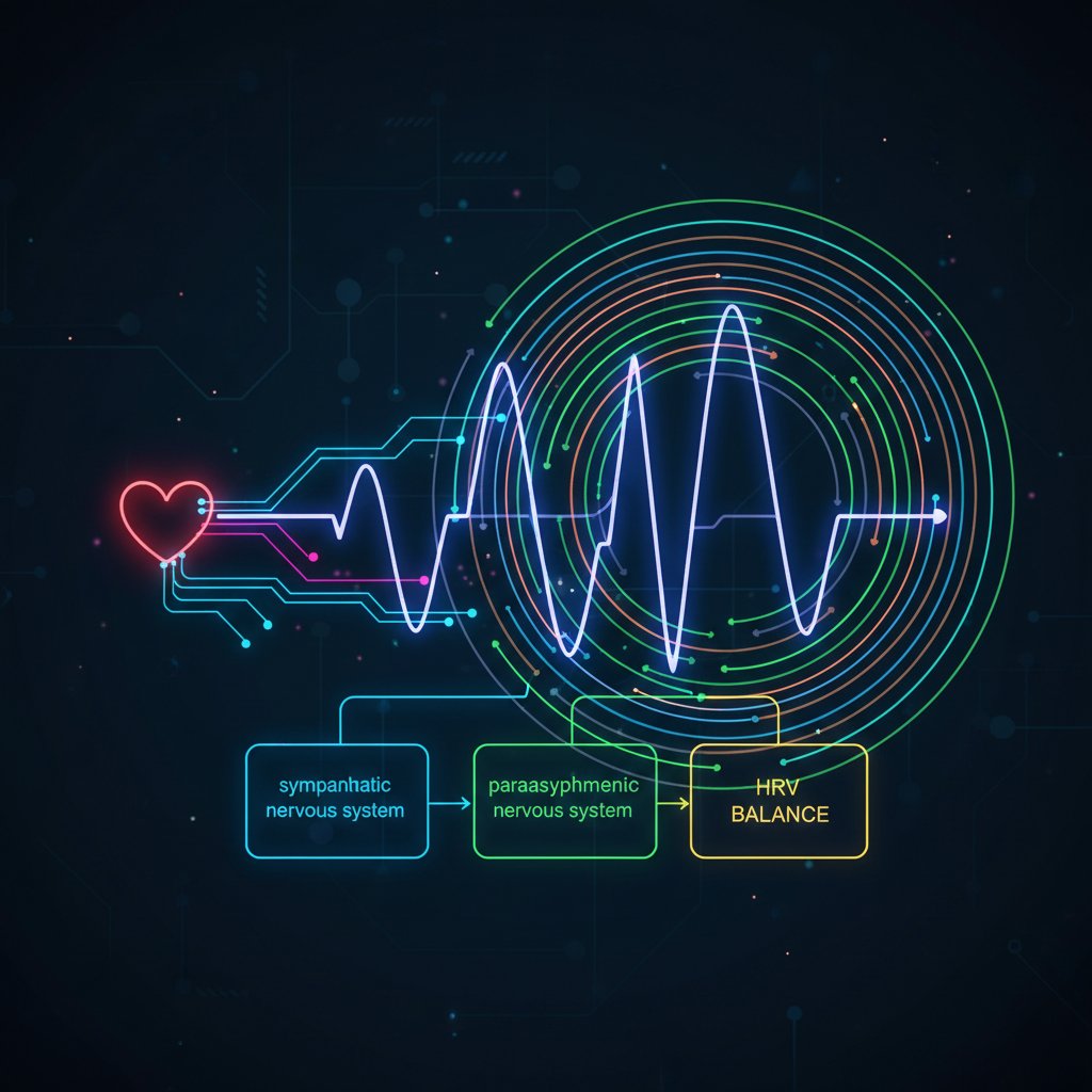 Schemat zmienności rytmu serca na tle ciemnym – wizualizacja naukowa HRV