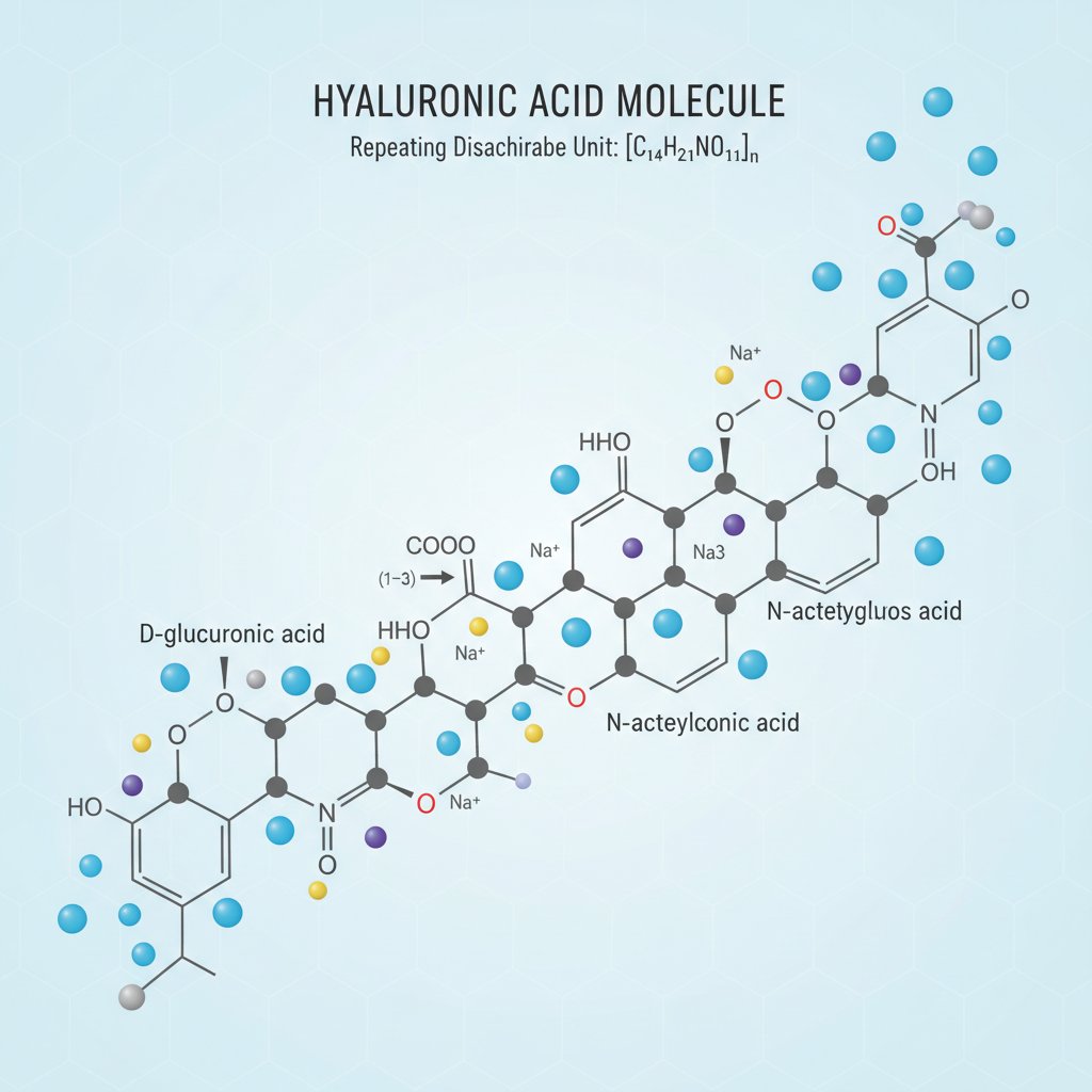 Struktura molekularna kwasu hialuronowego w skórze
