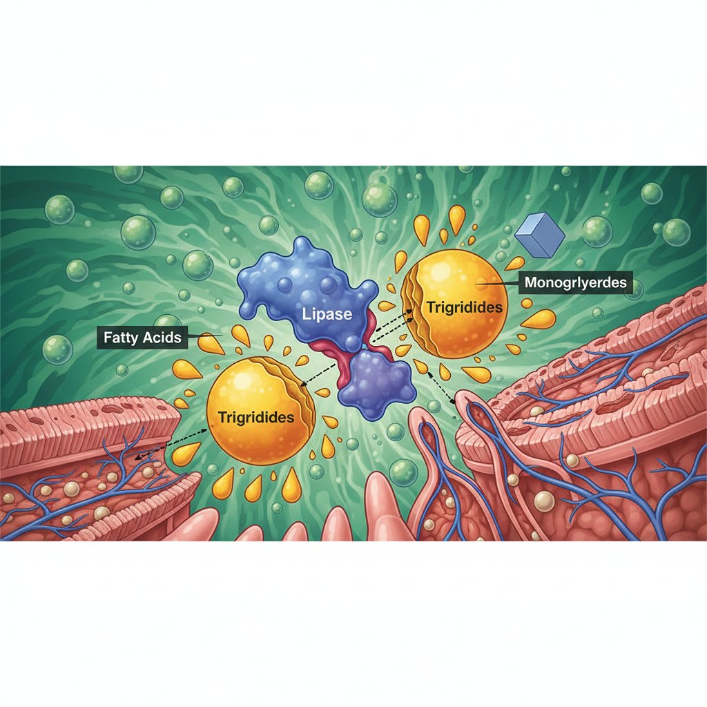 Schemat działania lipazy w układzie trawiennym człowieka