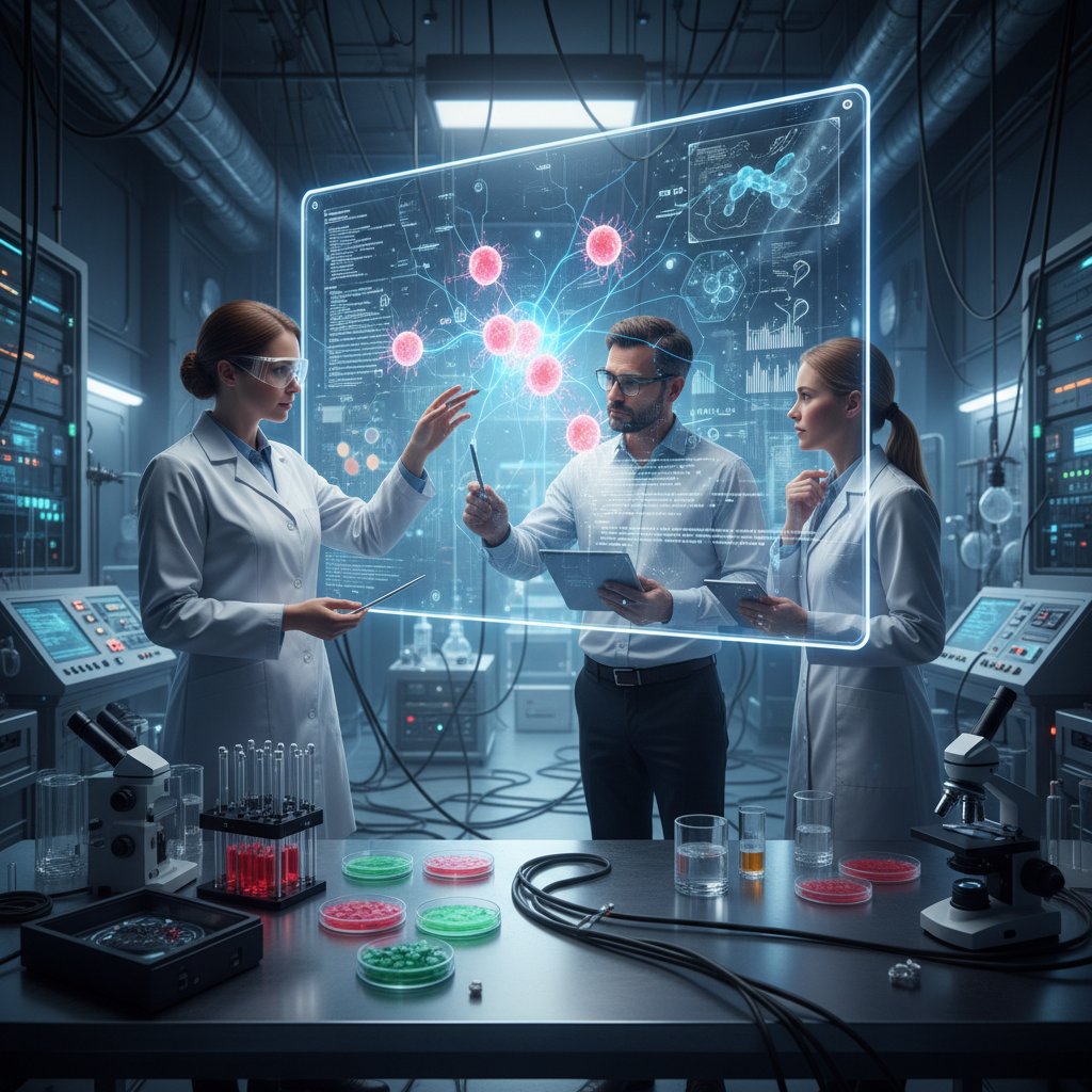 Zespół naukowy analizujący dane komórek macierzystych na ekranach komputerów