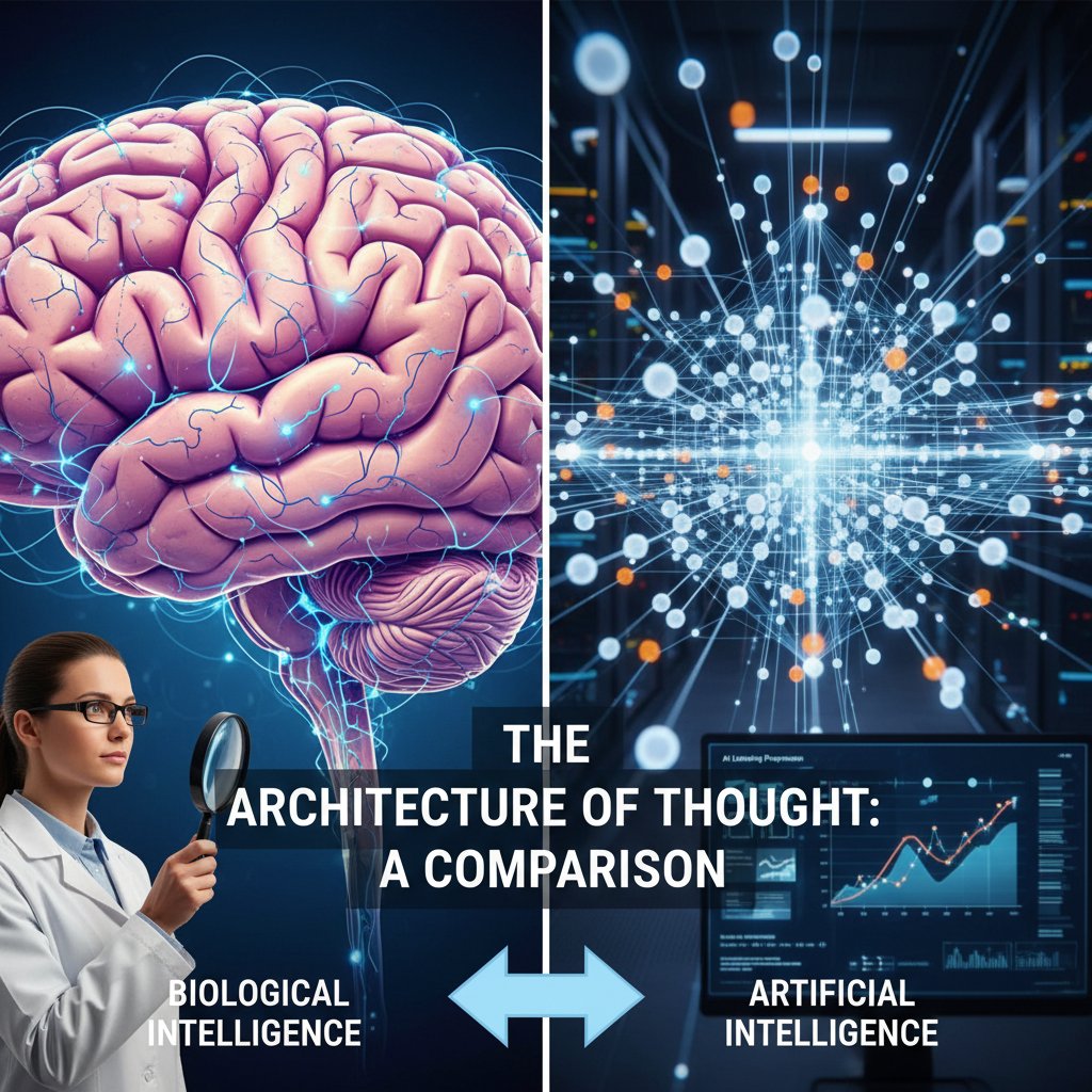 Zdjęcie naukowca zestawiającego model biologicznego mózgu z wydrukowanym schematem sieci neuronowej