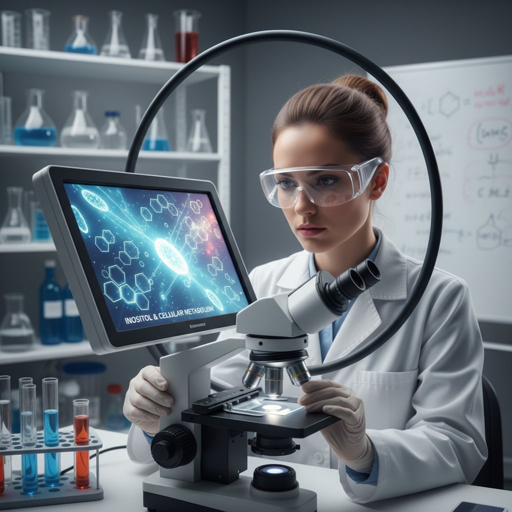 Zdjęcie laboranta badającego próbki komórkowe pod mikroskopem związane z inozytolem