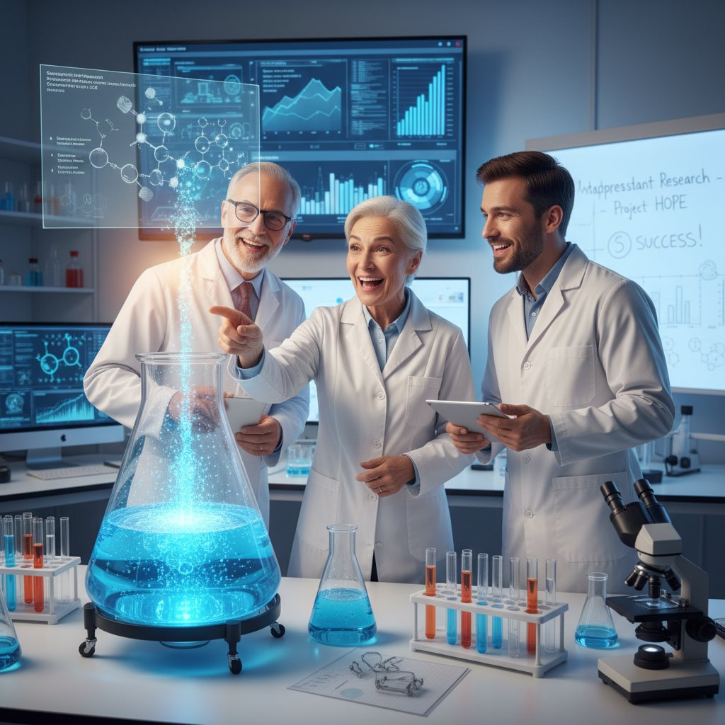 Zdjęcie naukowców prowadzących badania laboratoryjne nad antydepresantami