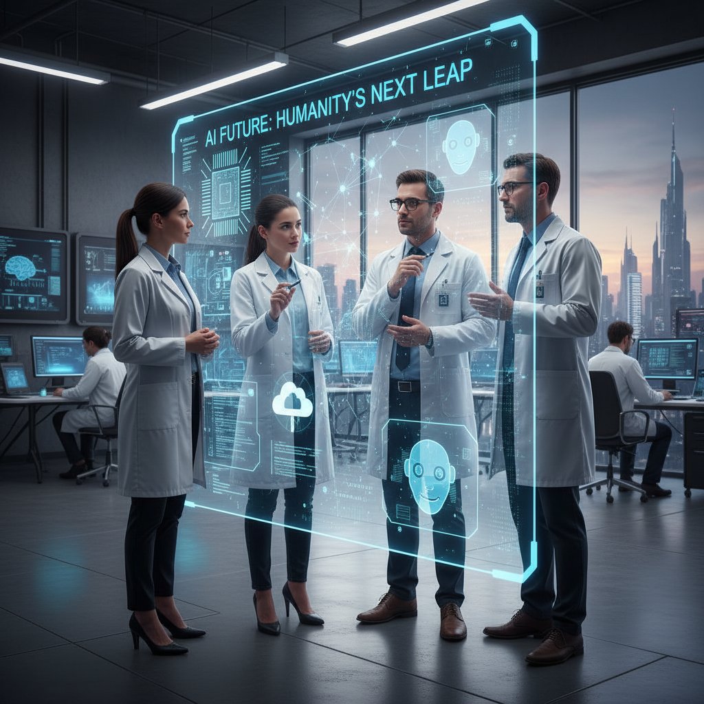 Debata naukowa przy stole, badacze prezentują nowe wyniki – przyszłość filozofii AI