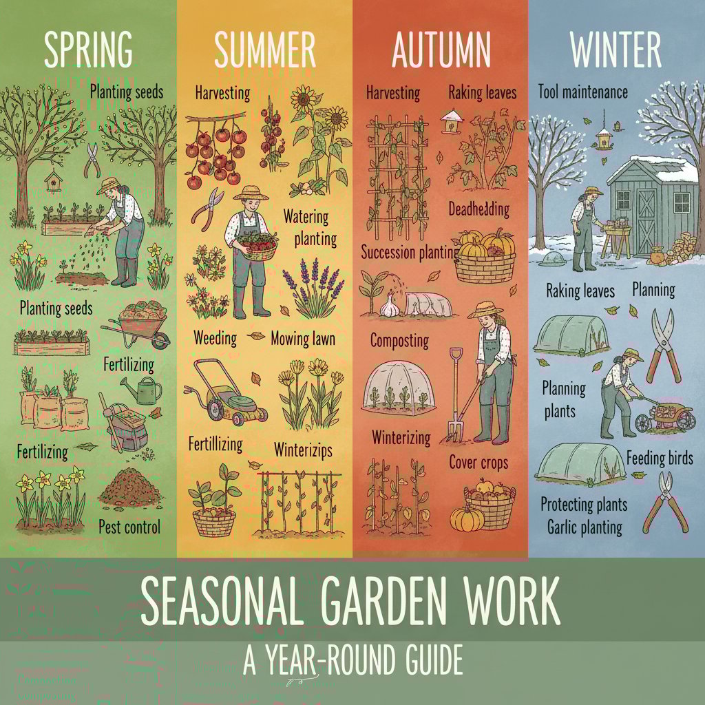 Sezonowe prace ogrodowe – różne etapy w jednym widoku