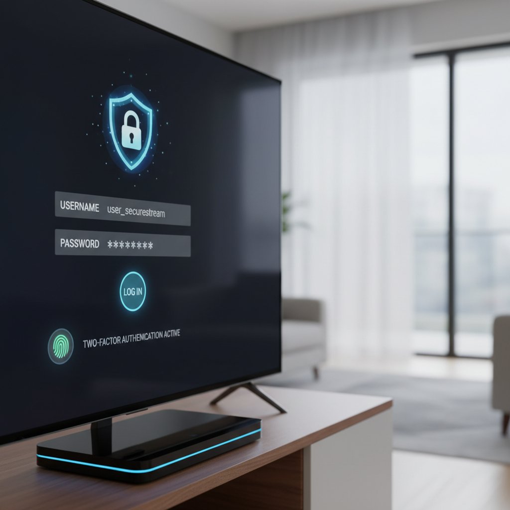 Securing your streaming devices, showing a close-up of a secure login screen on a tablet
