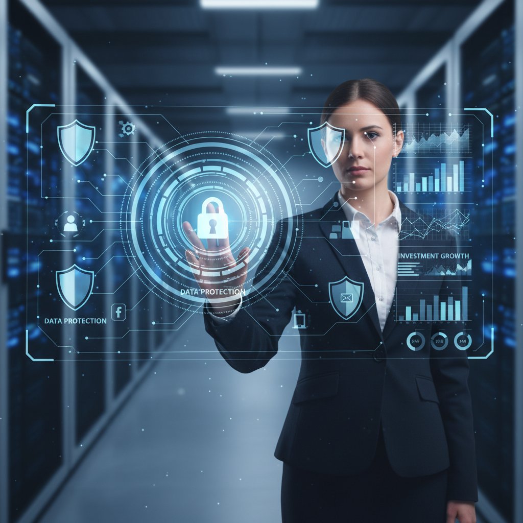 Ekspert ds. bezpieczeństwa sprawdzający zabezpieczenia platformy inwestycyjnej na monitorze