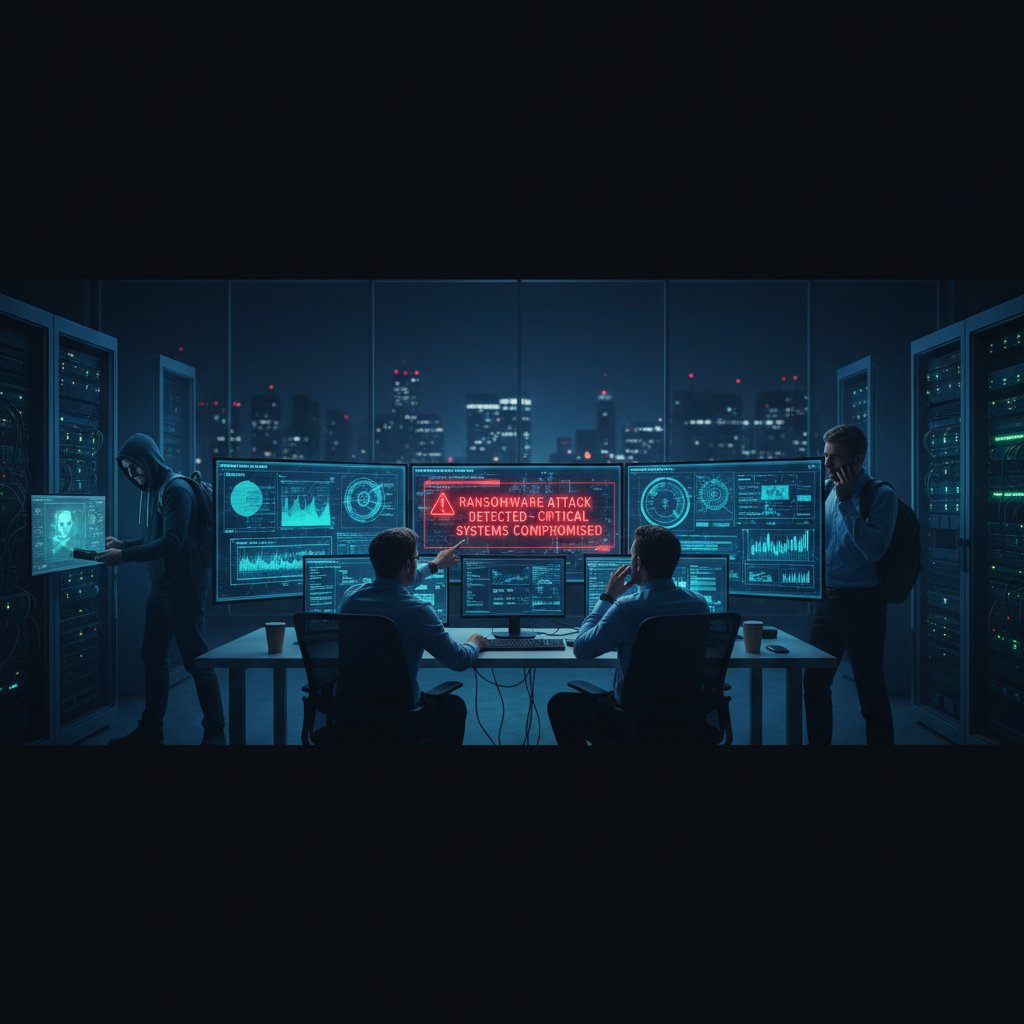 Security operations center tracking ransomware and insider threat alerts in real time