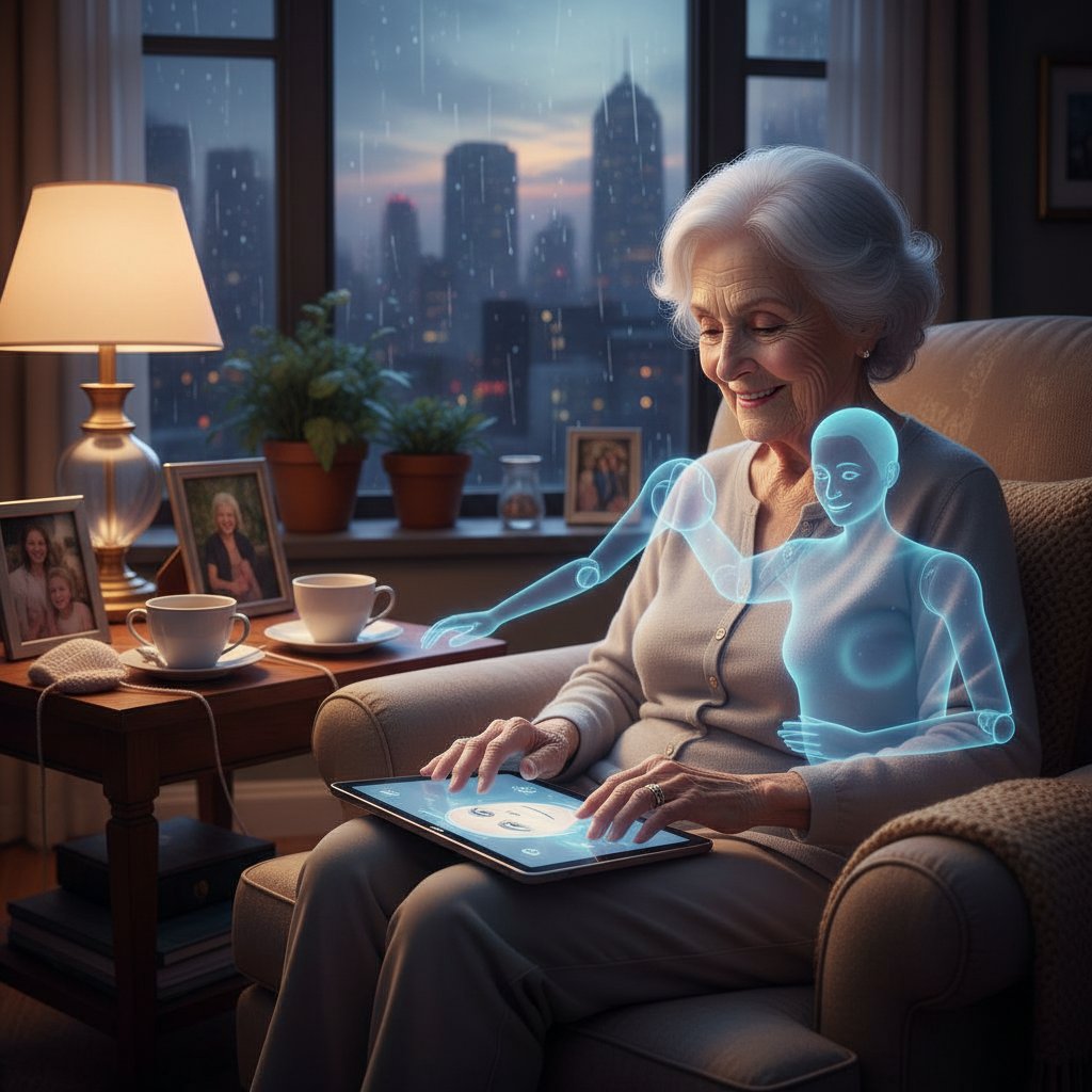 Ältere Frau fühlt sich durch virtuelle Begleiterin wieder wertgeschätzt und weniger einsam