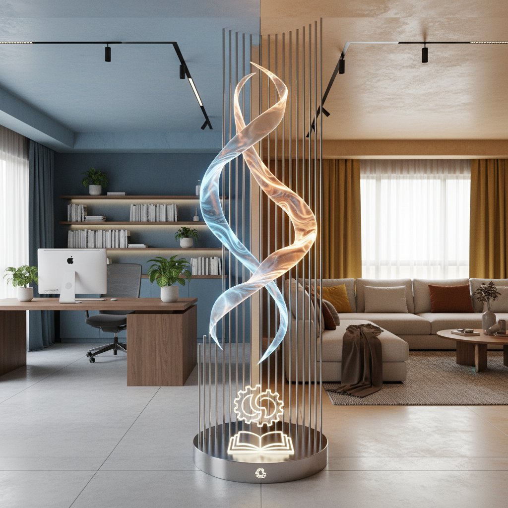 Wyraźnie oddzielone biurko do pracy w salonie/domowa strefa pracy z symboliczną granicą