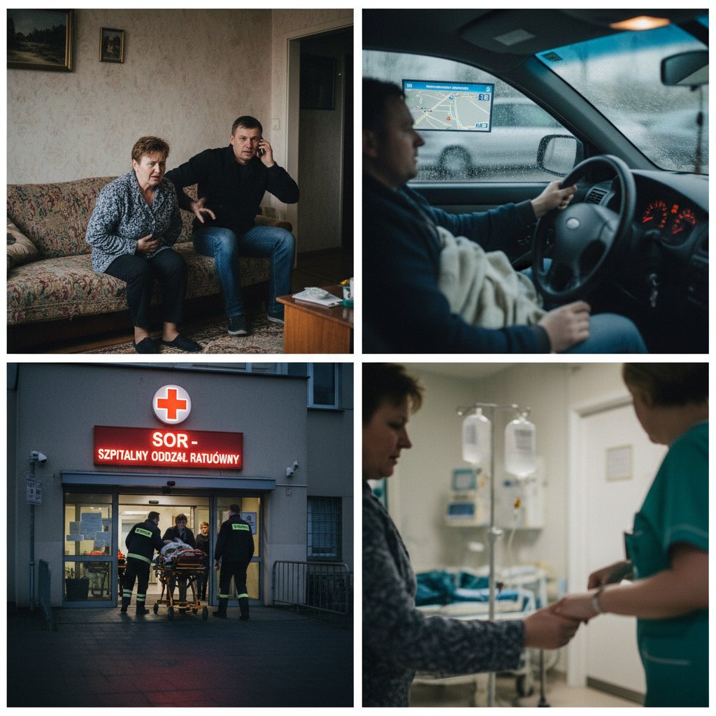 Etapy działania od pierwszych objawów do szpitala, sekwencja zdjęć, diagnostyka objawów wyrostka