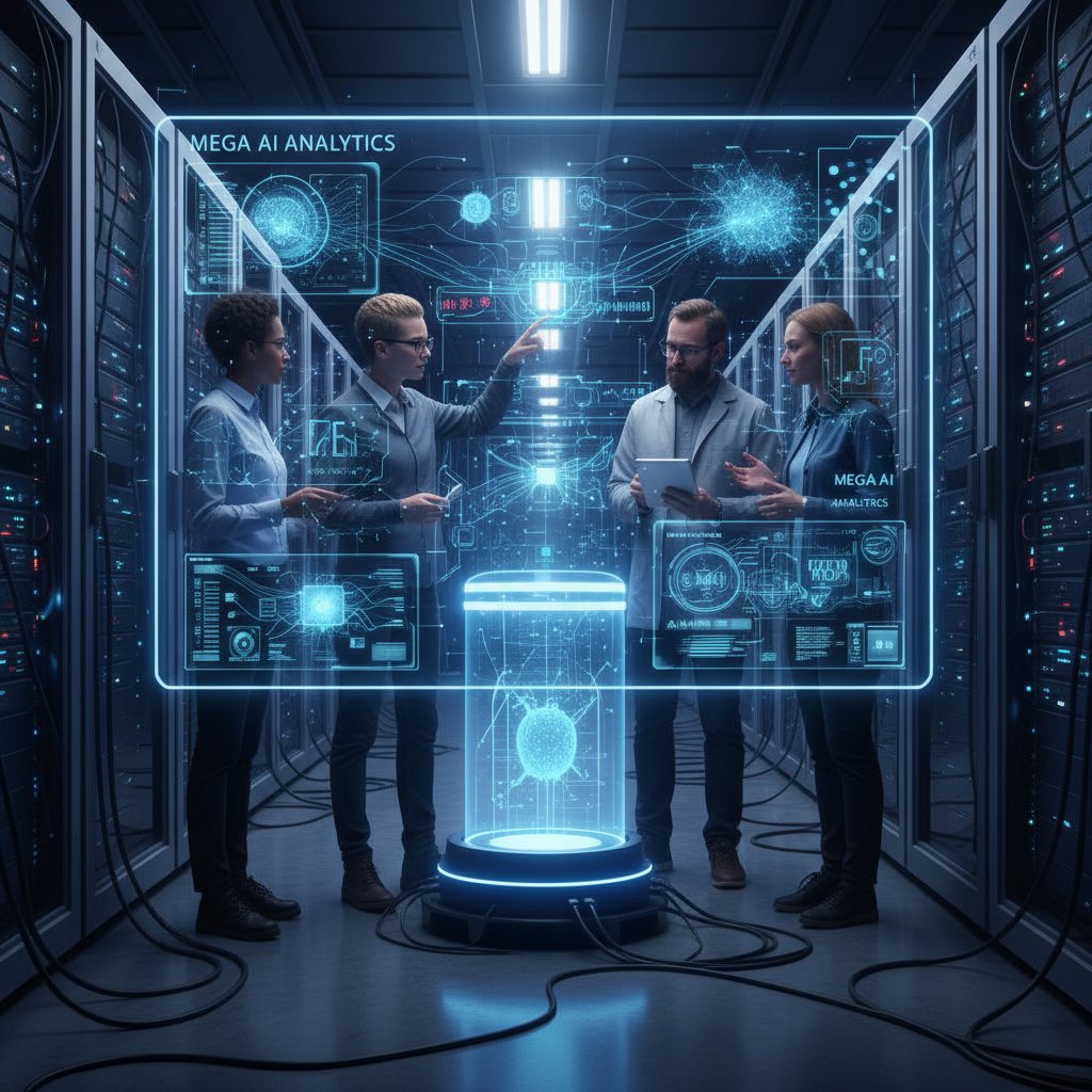 Serwer, komputer, naukowiec analizujący sygnały MEG pod kątem AI