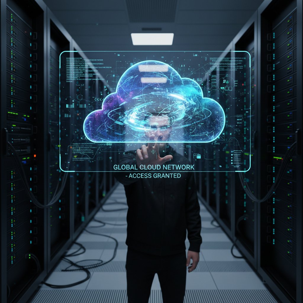 Porównanie klasycznego serwerowni z nowoczesnym interfejsem chmurowym – zdjęcie podzielone na pół