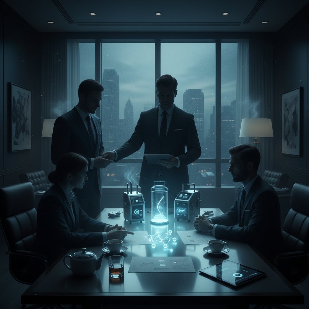 Biznesmeni negocjujący sprzedaż sprzętu do ozonoterapii