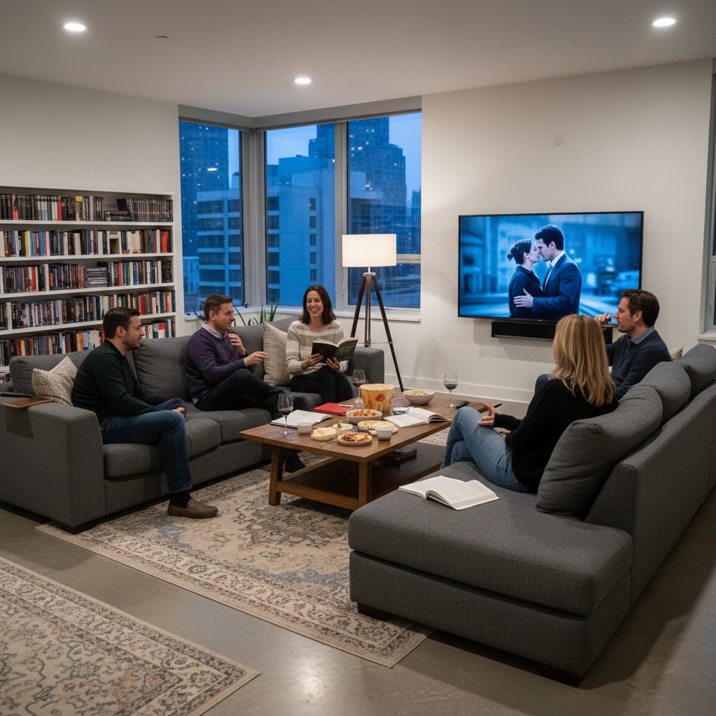 Viewers discussing Shakespearean movies at a film night