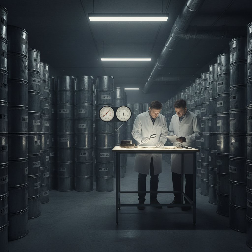 Archivists working in climate-controlled film vault, tense purposeful atmosphere preserving silent movie heritage