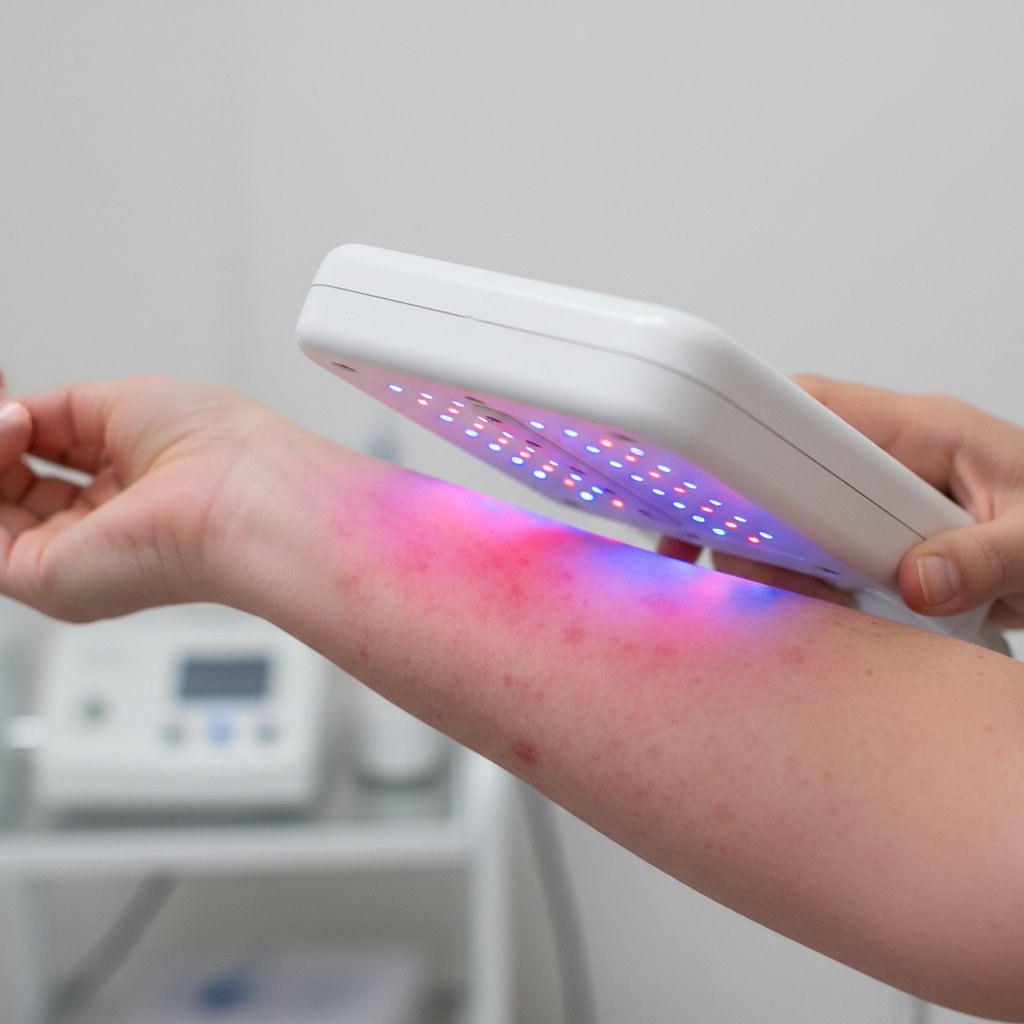 Osoba z podrażnieniem skóry po nieprawidłowej fototerapii