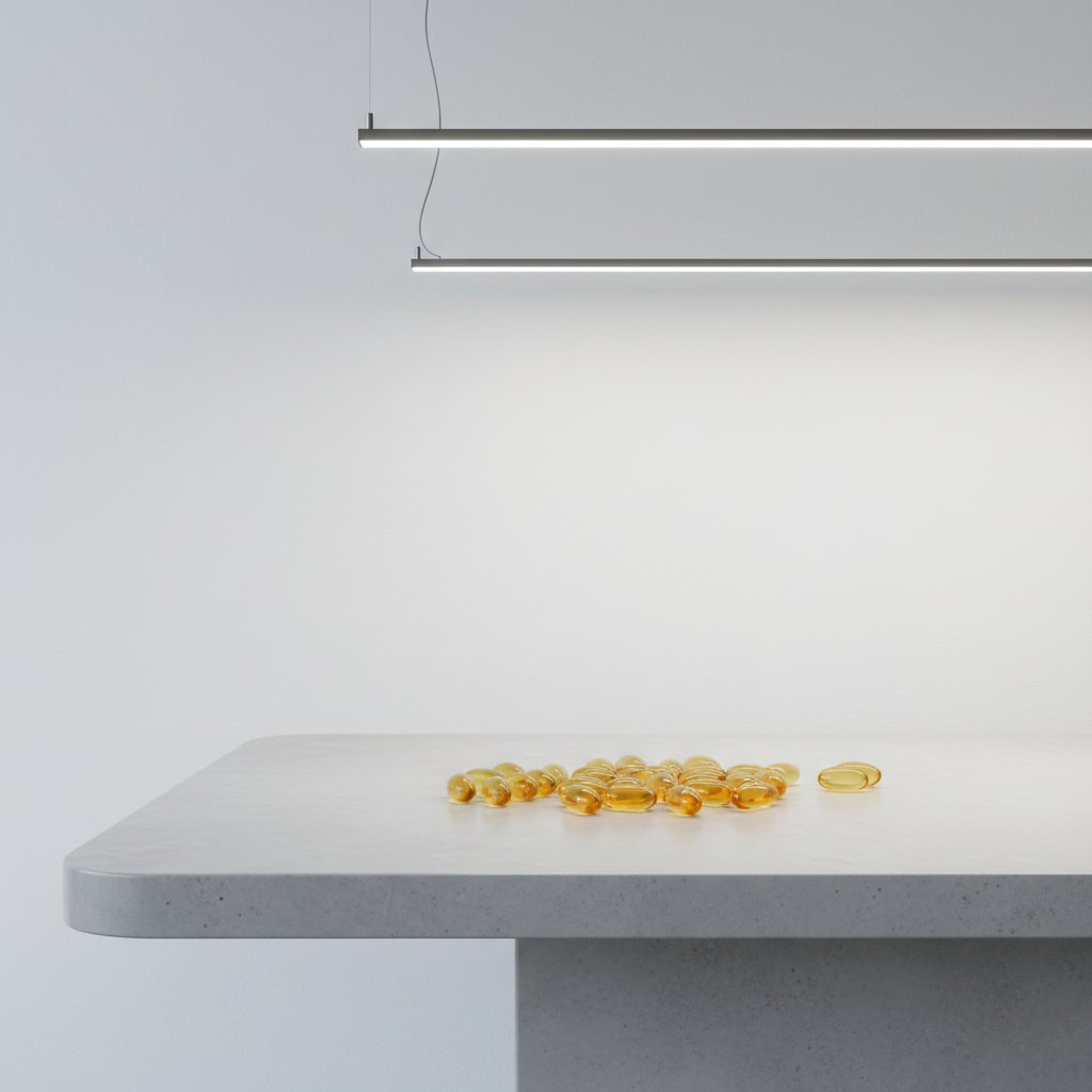 Nowoczesne kapsułki z olejem z wątroby dorsza na stole