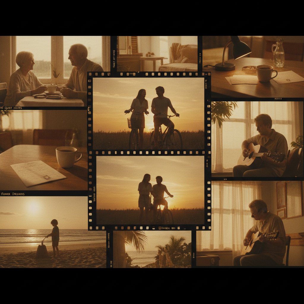 Collage of iconic slice of life film stills from diverse eras, warm cinematic tones