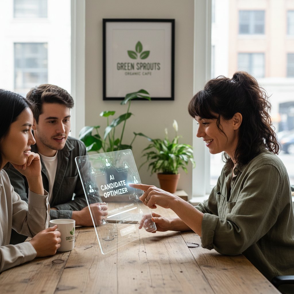 Mała firma w Polsce, właścicielka korzysta z aplikacji AI do selekcji kandydatów