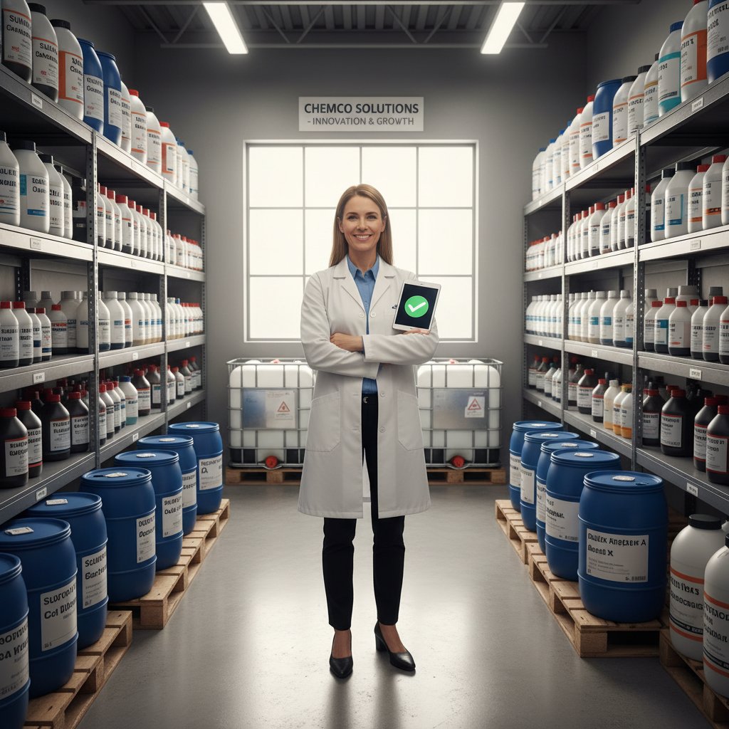 Właścicielka małej firmy cieszy się z sukcesu po cyfrowym zakupie chemii przemysłowej