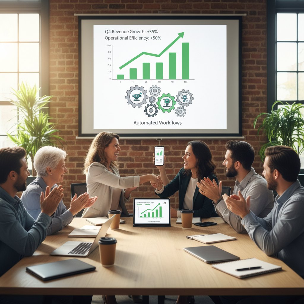 Mały zespół MŚP analizujący wyniki wdrożenia automatyzacji