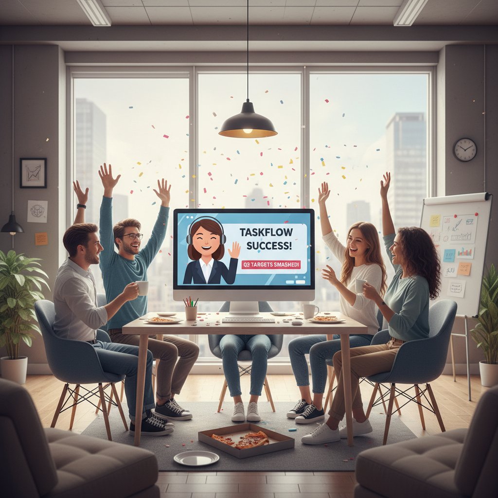 Zespół małej firmy świętuje sukces dzięki wirtualnemu sekretariatowi