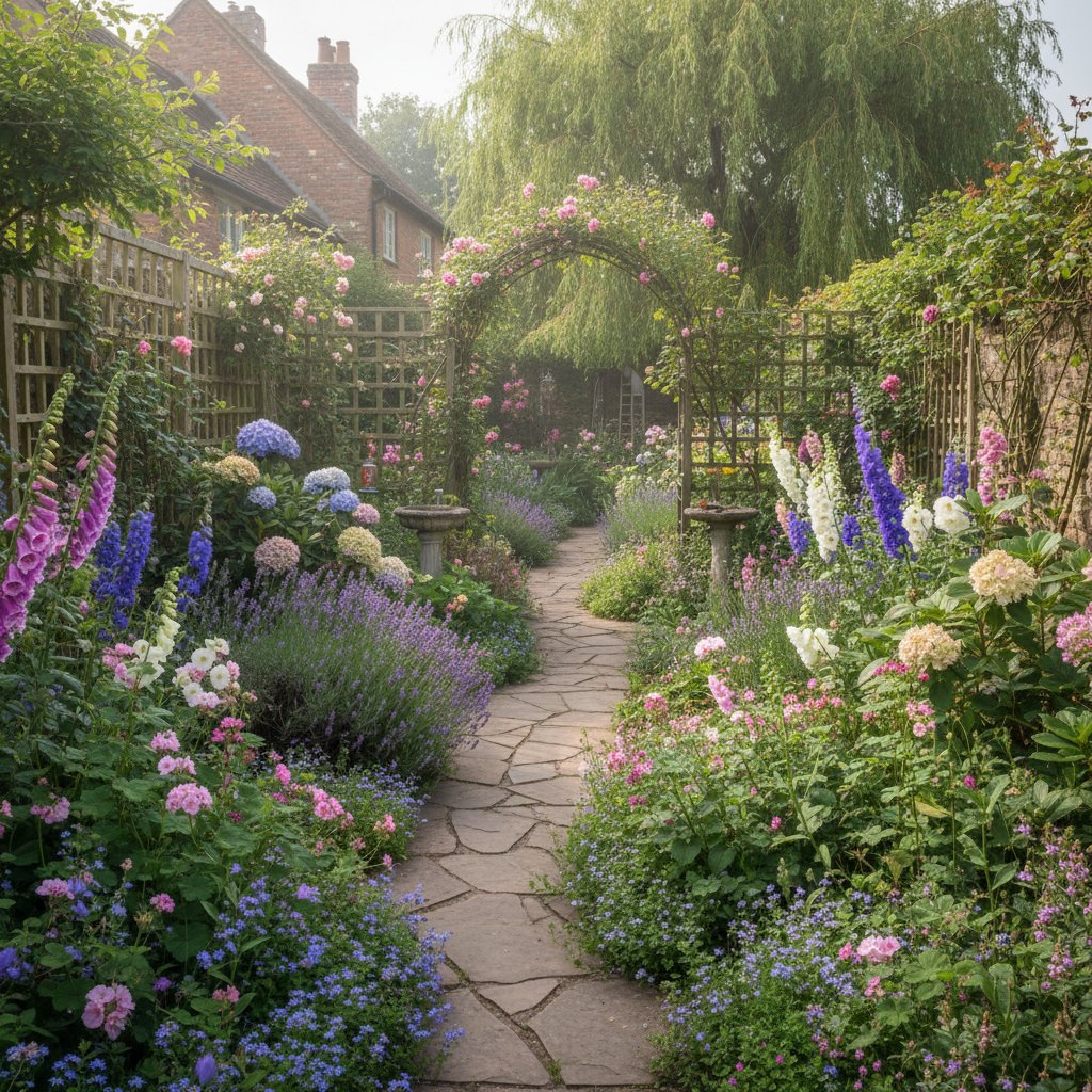 Ogród angielski na małej przestrzeni – rośliny piętrowe i ścieżka