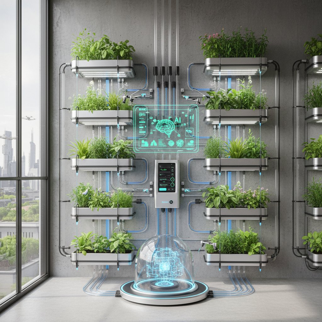 Nowoczesny ogród z automatycznym nawadnianiem i użyciem AI