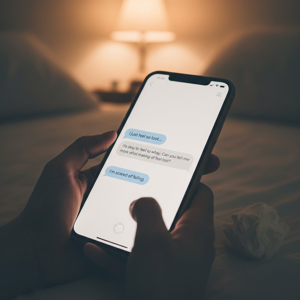 Zbliżenie na ekran smartfona z rozmową z chatgpt o emocjach, wsparcie psychiczne AI