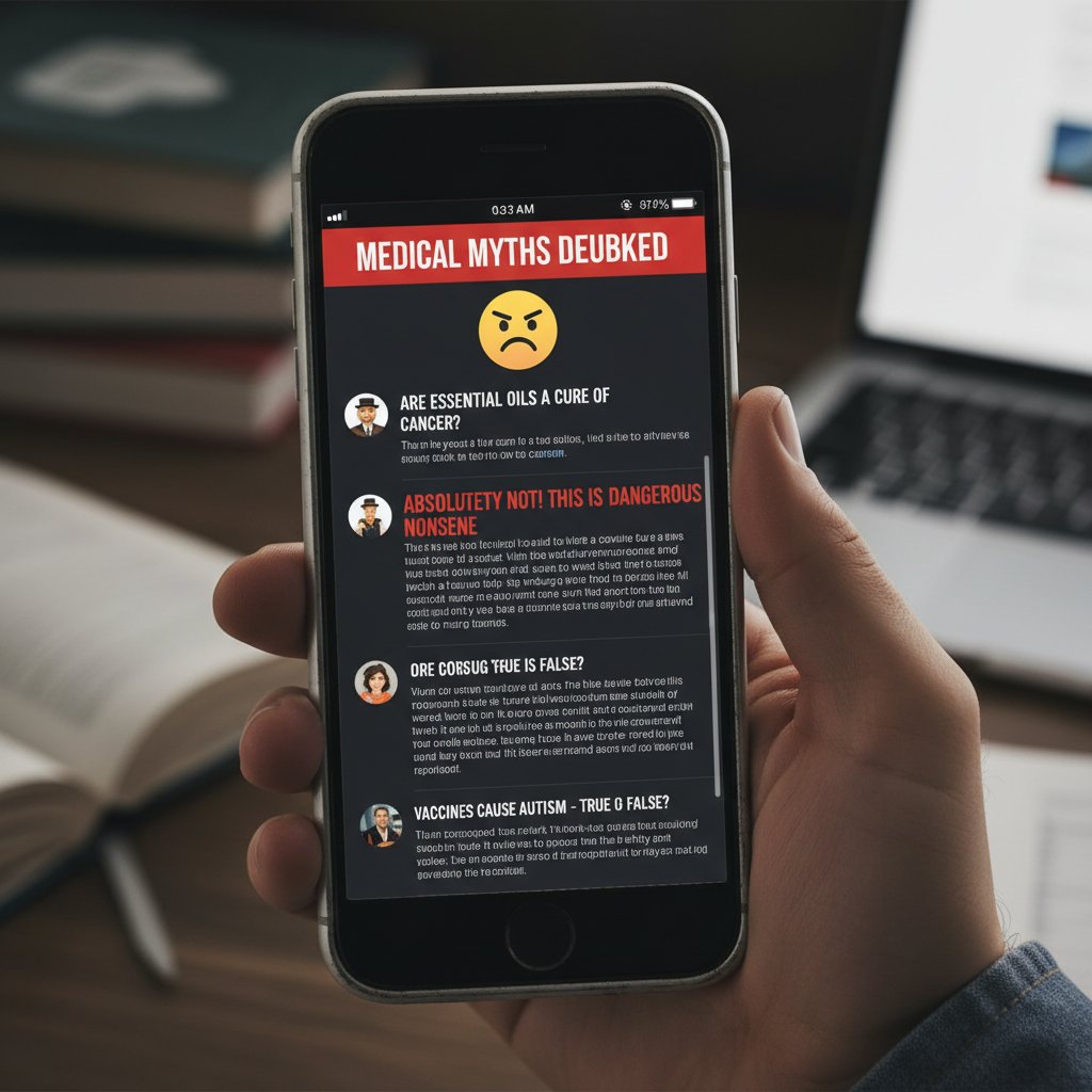 Mity o rumieniu guzowatym w internecie – smartfon z forum zdrowotnym, krytyczny wydźwięk